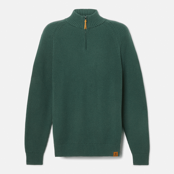 Timberland - Maglione Testurizzato con Zip a un Quarto Williams River da Uomo in verde scuro