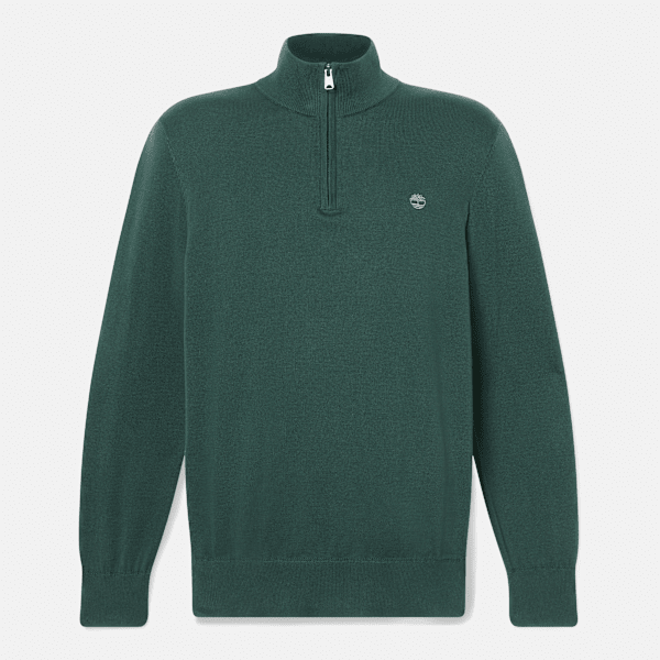 Timberland - Maglione con Zip a un Quarto Williams River da Uomo in verde scuro