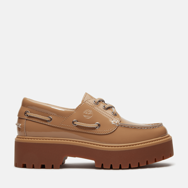 Timberland Stone Street Platform Boat Shoe For Women In Beige,  Size 7.5