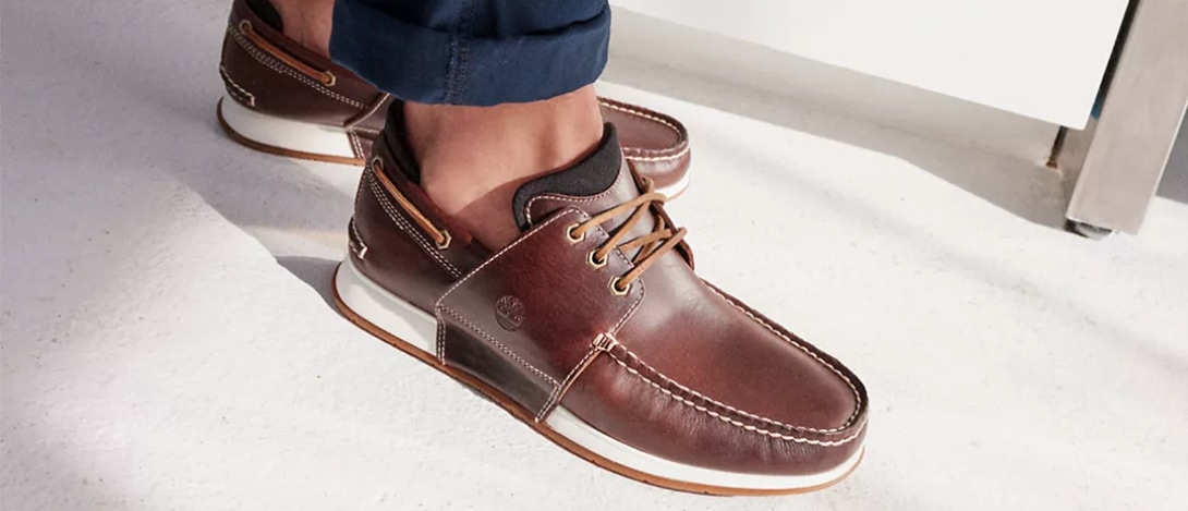 Brown leather boat shoes