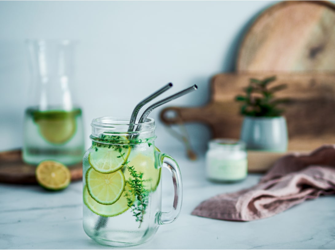 Jam jar used as drinks glass
