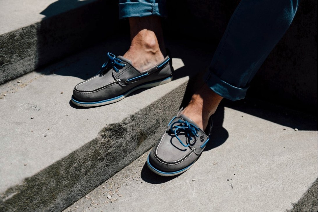 Grey and blue boat shoes