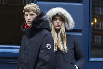 Close up of man and woman wearing jackets