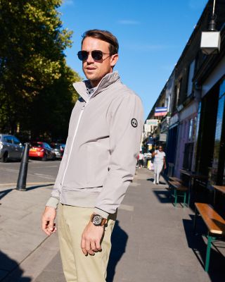 Grey Timberland jacket on Johnnie Collins