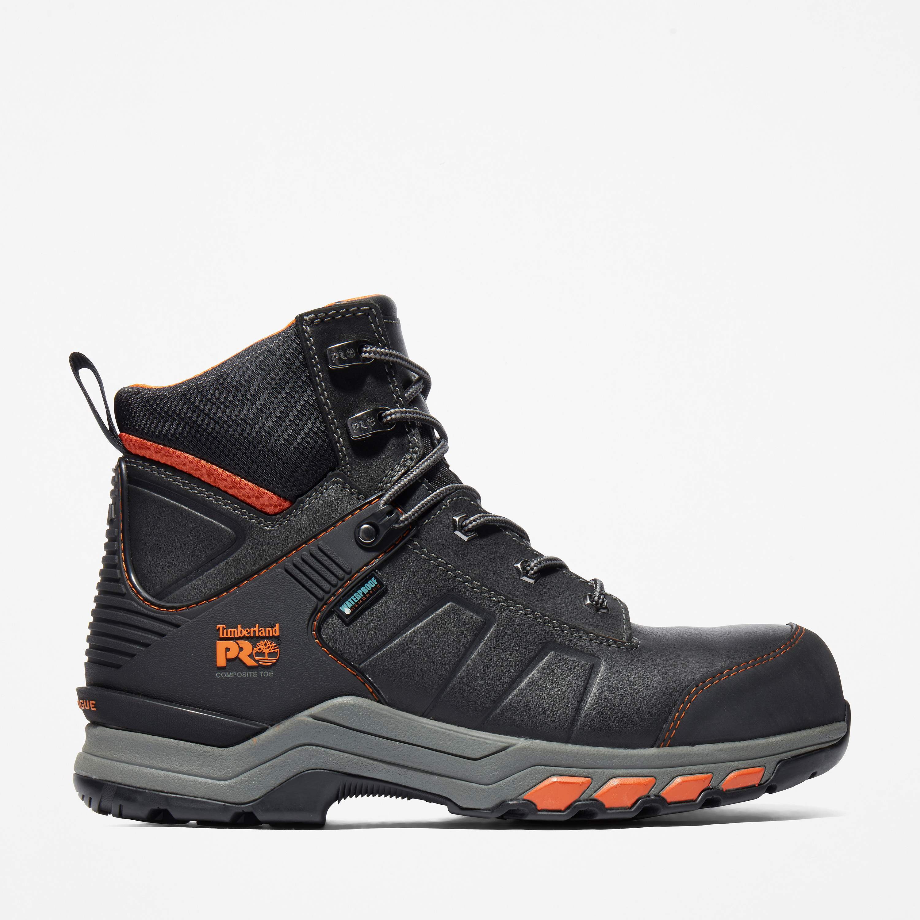 Bota de Trabalho com Biqueira Compósita Impermeável Timberland PRO® Hypercharge 6 Inch para Homem em preto e laranja