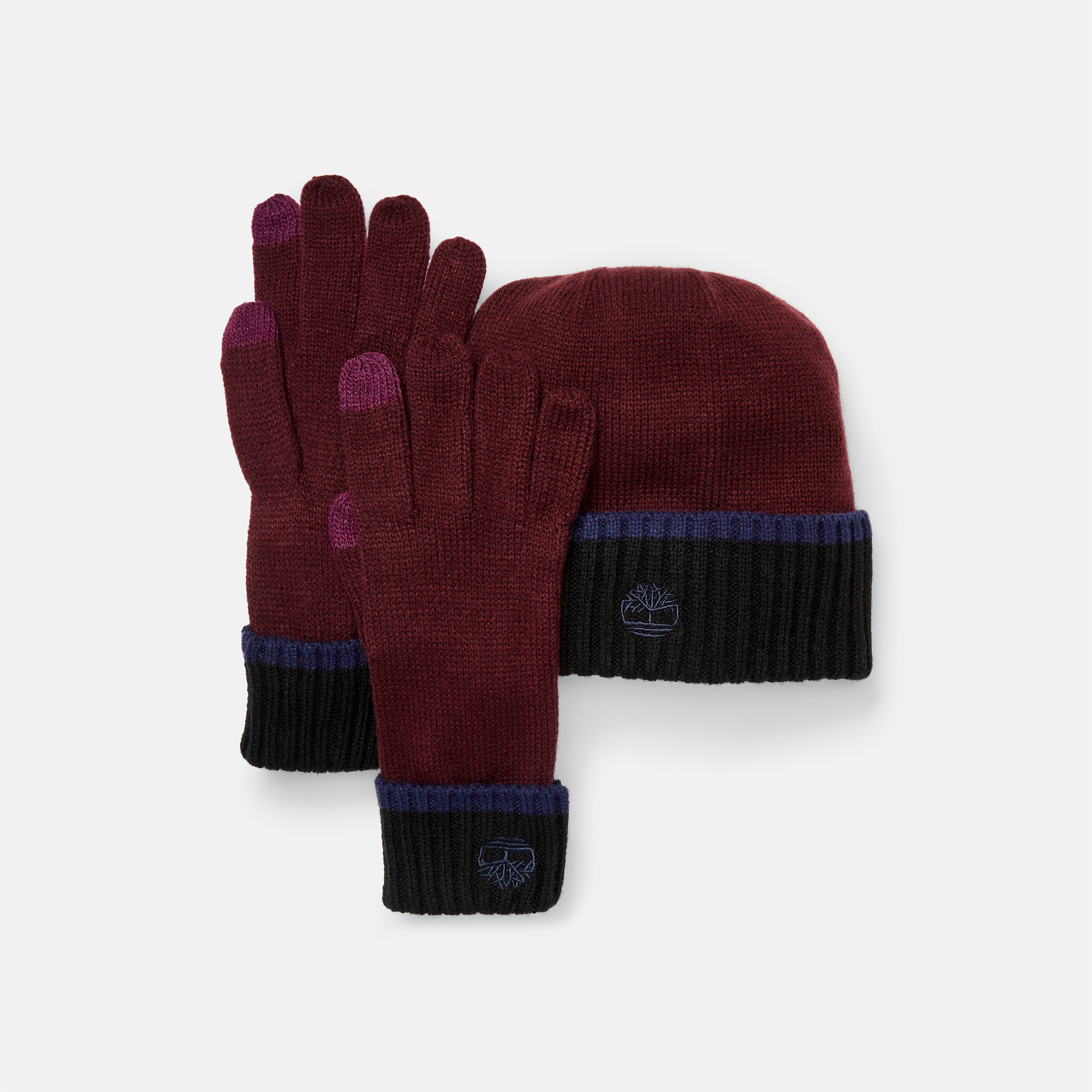 Conjunto Oferta de Gorro e Luvas Sem Género em burgundi