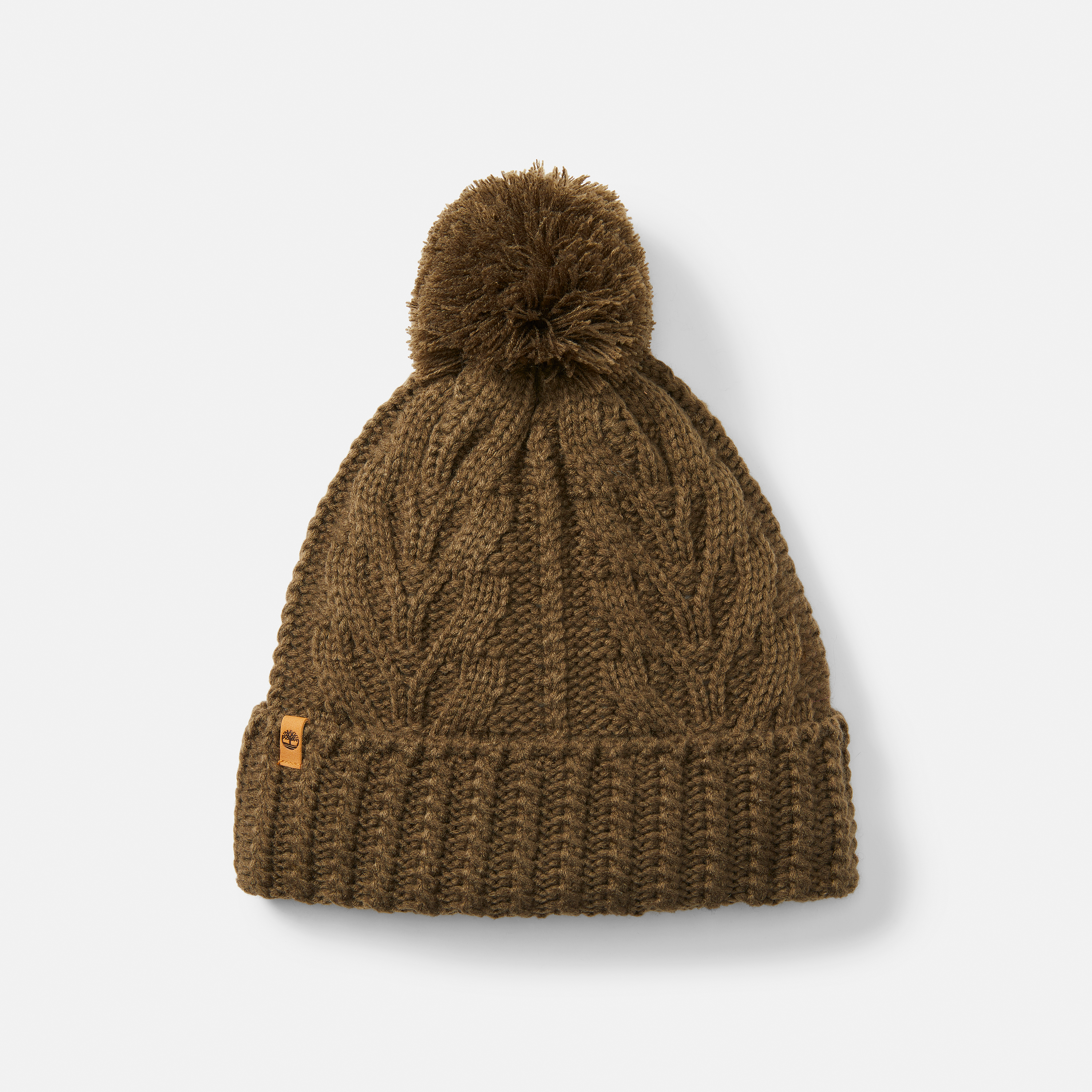 Gorro com Pompom em Entrançado Premium para Mulher em castanho