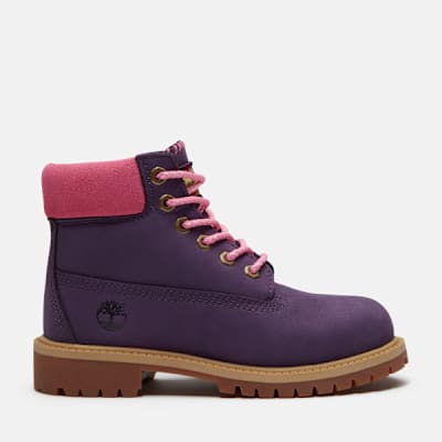 Timberland Premium 6-Inch Waterproof Boot for Junior in Dark Purple/Light Pink, Purple