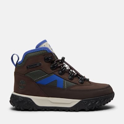 Timberland Greenstride Motion 6 Mid Bungee Waterproof Trainer for Youth in Dark Brown/Dark Green, Brown
