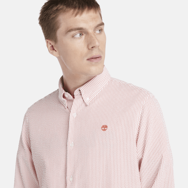 【HI FI FNK】Zen Striped Seersucker Shirt Striped Seersucker Shirt for Men in Pink
