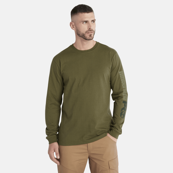 Timberland Pro Core T-shirt Met Logo En Lange Mouwen Voor Heren In Groen Donkergroen, Grootte M