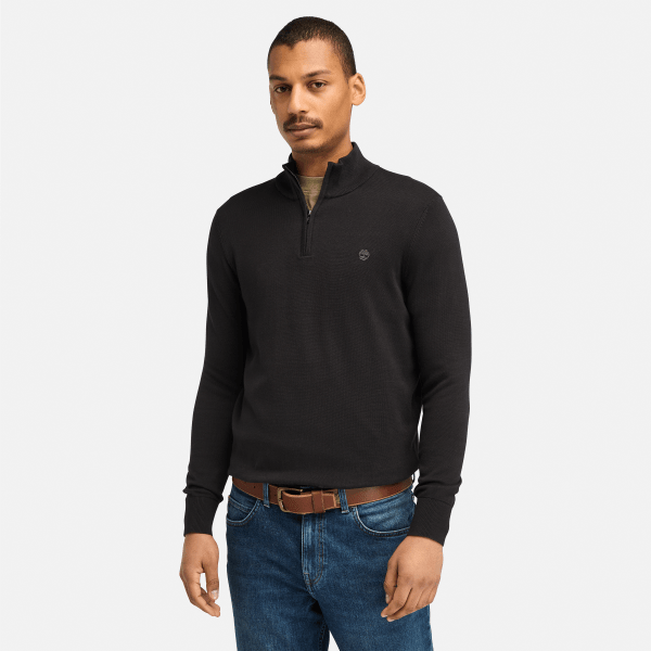 Timberland - Williams River Quarter-Zip Jumper for Men in Black-Pavement, Man, Black, Size: XL