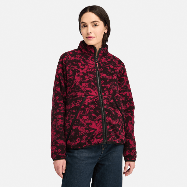 Timberland - Hoogpolig fleecejack met volledige rits en print voor dames in donkerrood, Vrouw, rood, Grootte: 3XL