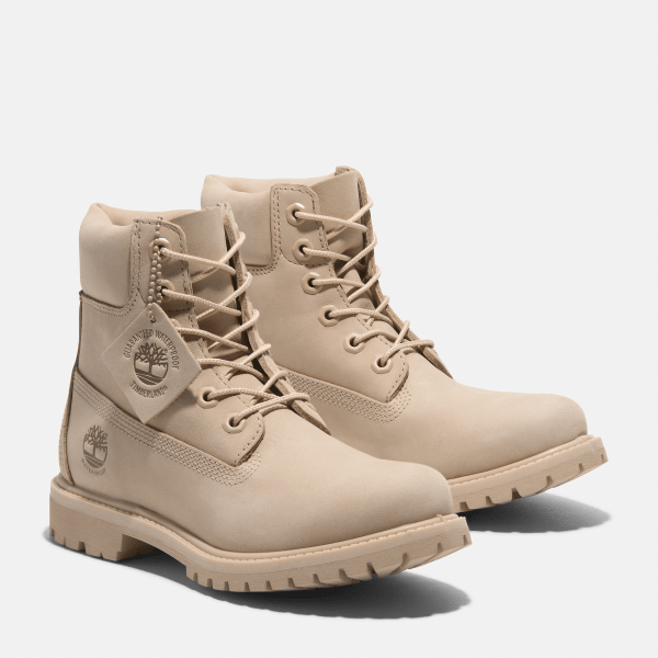 Timberland Premium 6 Inch Lace Up Waterproof Boot for Women in Beige