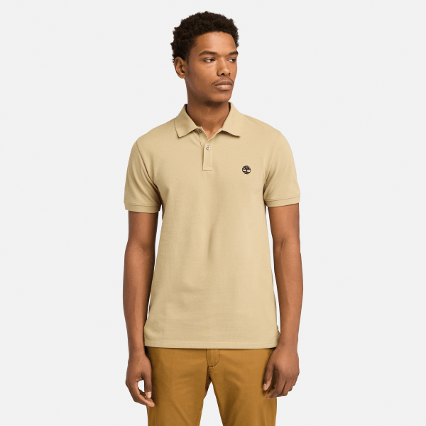 Timberland - Oyster River Polo met logo en korte mouwen (slimfit) voor heren in beige, Man, beige, Grootte: L