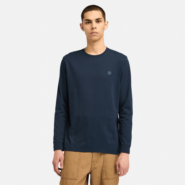 Timberland - Oyster River T-shirt met lange mouwen en logo voor heren in donkerblauw, Man, blauw, Grootte: XXL