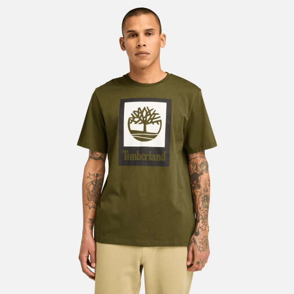 Timberland Stack Logo Colored T-Shirts op kleur olijf, Maat 3XL