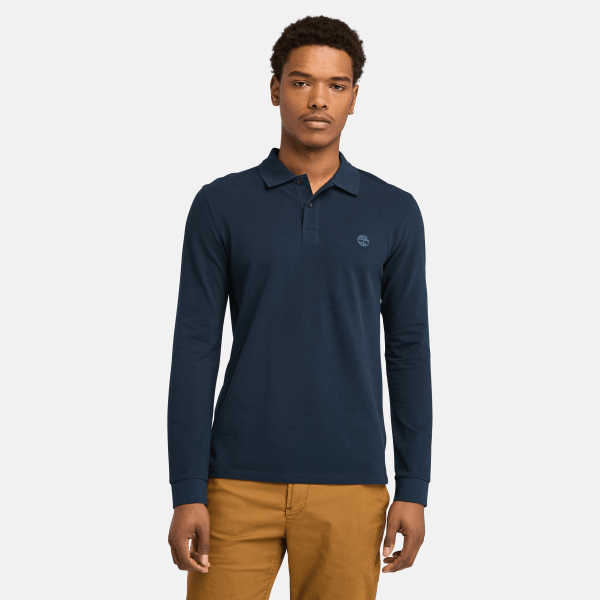 Timberland - Millers River piqué poloshirt met lange mouwen voor heren in donkerblauw, Man, blauw, Grootte: XXL