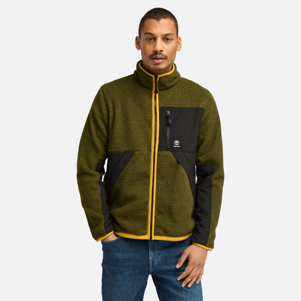 Timberland - Sherpa Mix Media Fleece - Fleecevest maat S, olijfgroen