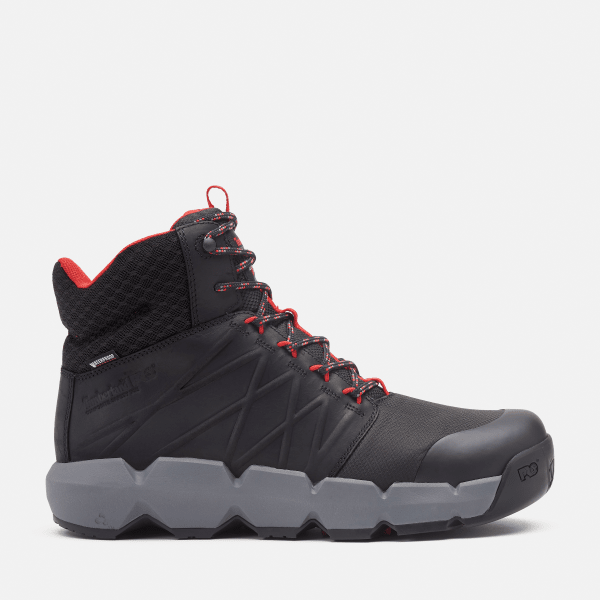Timberland - Timberland PRO Morphix 6" Waterproof Composite Toe Work Boot for Men in Black/Red, Man, Black, Size: 6