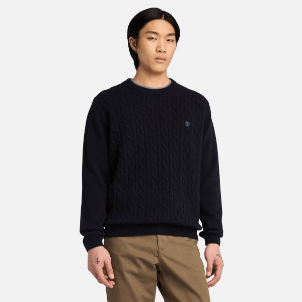Timberland - Jaffrey Lamswollen Kabeltrui met ronde hals voor heren in donkerblauw, Man, blauw, Grootte: XL