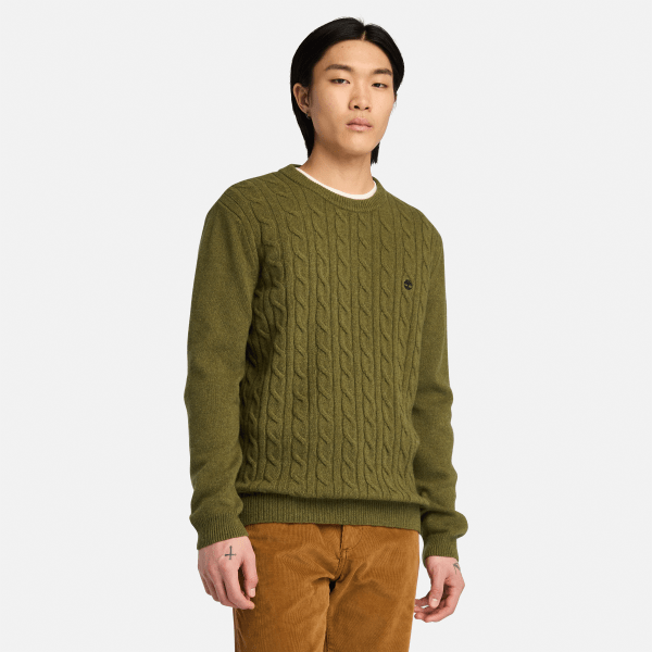 Timberland - Jaffrey Lamswollen Kabeltrui met ronde hals voor heren in groen, Man, groen, Grootte: L