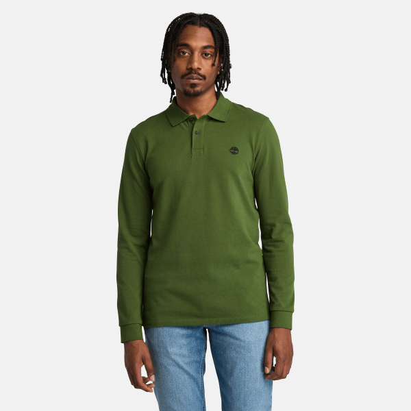 Timberland - Millers River piqué poloshirt met lange mouwen voor heren in groen, Man, groen, Grootte: L