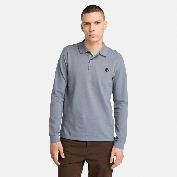 Timberland - Millers River piqué poloshirt met lange mouwen voor heren in grijs, Man, grijs, Grootte: XXL