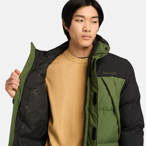 Durable Water Repellent Puffer Jacket for Men in Green