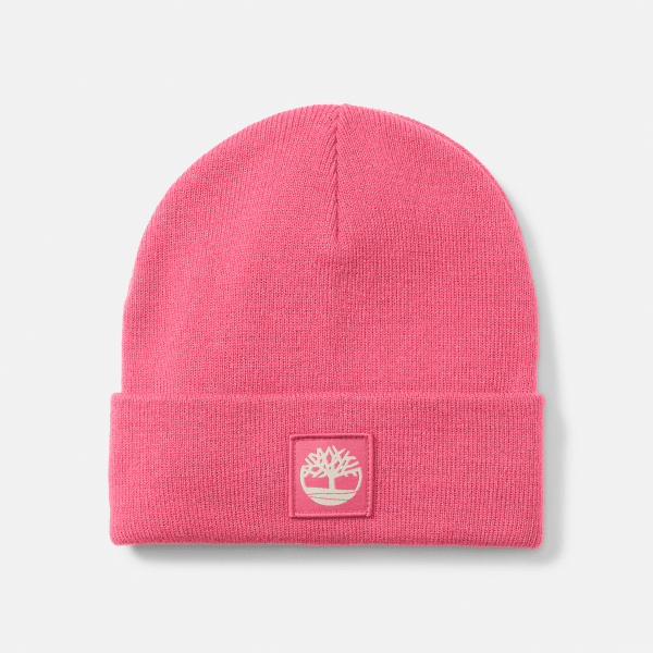 Timberland - Uniseks Beanie met omslag en ton-sur-ton-label in roze, unisex, roze