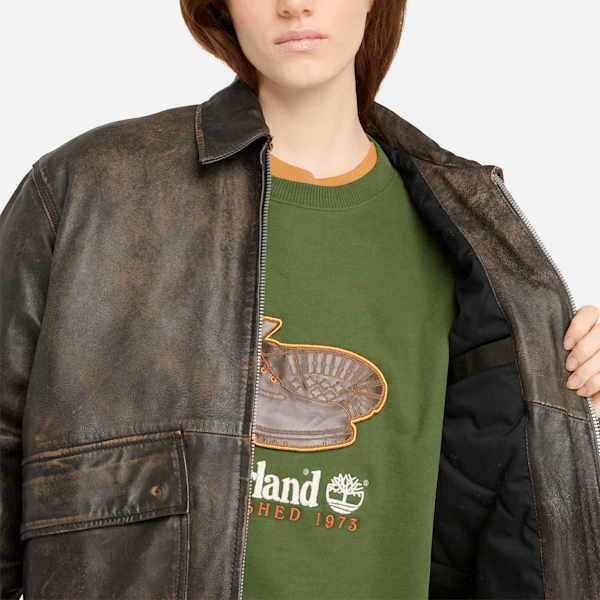 All Gender Strafford Leather Bomber Jacket in Brown All Gender Strafford Leather Bomber Jacket in Brown