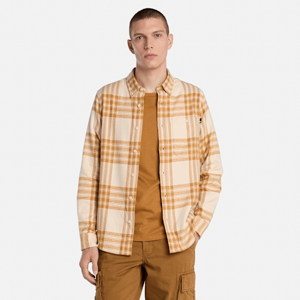 Timberland - Middelzwaar geruit flanellen overhemd voor heren in beige, Man, beige, Grootte: 3XL