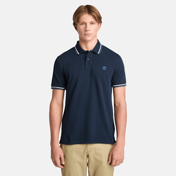 Timberland - Oyster River Tipped Collar Short-Sleeve Polo for Men in Dark Blue, Man, Blue, Size: S