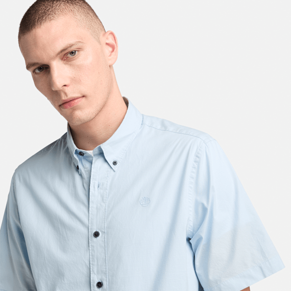 Short Sleeve Stretch Poplin Shirt for Men in Light Blue