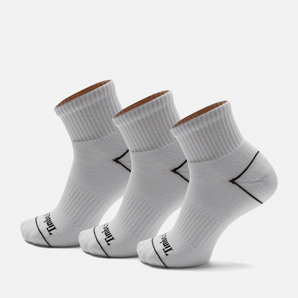 Timberland - Bowden 3-Pack Full Cushion Quarter Sock in White, White, Size: M
