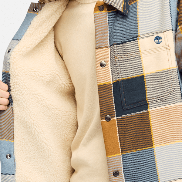Fleece-lined Plaid Overshirt for Men in Yellow/Blue