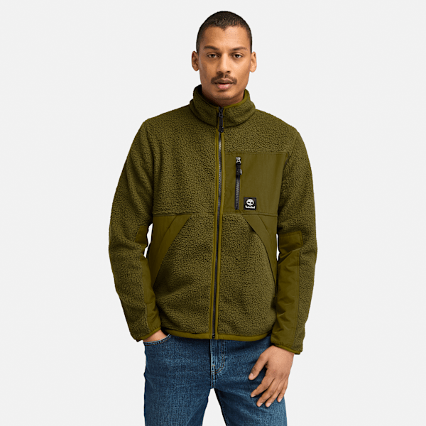 Timberland - Sherpa Mix Media Fleece - Fleecevest maat S, olijfgroen