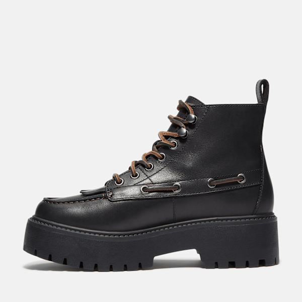 Stone Street Boot met plateauzool en tongflap voor dames in zwart