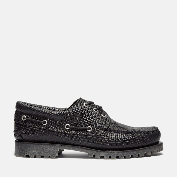 Timberland - Timberland Authentic 3-Eye Lug Handsewn Boat Shoe for Men in Black, Man, Black, Size: 11