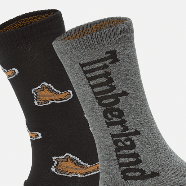 Timberland® 2-Pack All-Over Boot Print Crew Sock in Black