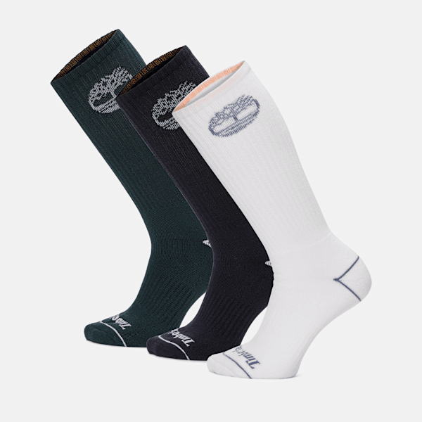 Timberland - Bowden 3-Pack Tree Logo Full Cushion Crew Sock in Dark Green, Green, Size: M