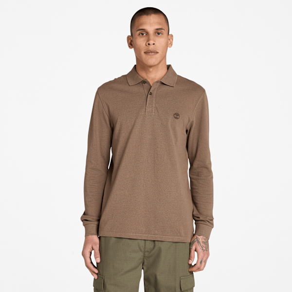 Timberland - Millers River Long-Sleeve Pique Polo for Men in Brown, Man, Brown, Size: XL