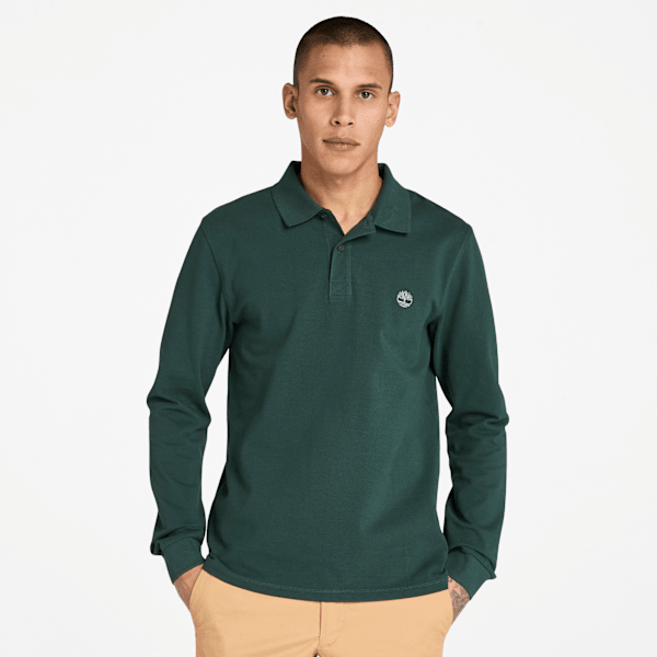 Timberland - Millers River Long-Sleeve Pique Polo for Men in Dark Green, Man, Green, Size: XL