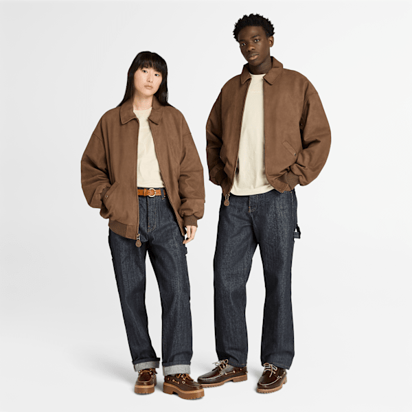 Timberland - All Gender Limited Release Re-Issue Leather Bomber Jacket in Brown, Brown, Size: L