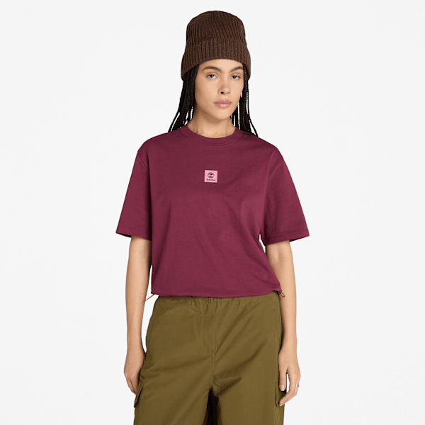 Timberland - Timberland Stack Logo Short-Sleeve T-Shirt for Women in Burgundy, Woman, Burgundy, Size: XS