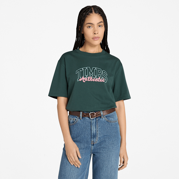 Timberland - Timberland Varsity Graphic Short-Sleeve T-Shirt for Women in Dark Green, Woman, Green, Size: XS