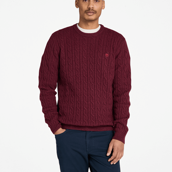 Timberland - Phillips Brook Crewneck Cable-knit Jumper for Men in Burgundy, Man, Burgundy, Size: S