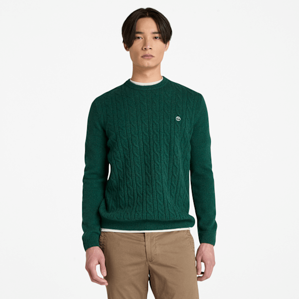 Timberland - Jaffrey Lambswool Cable Crewneck Jumper for Men in Dark Green, Man, Green, Size: S