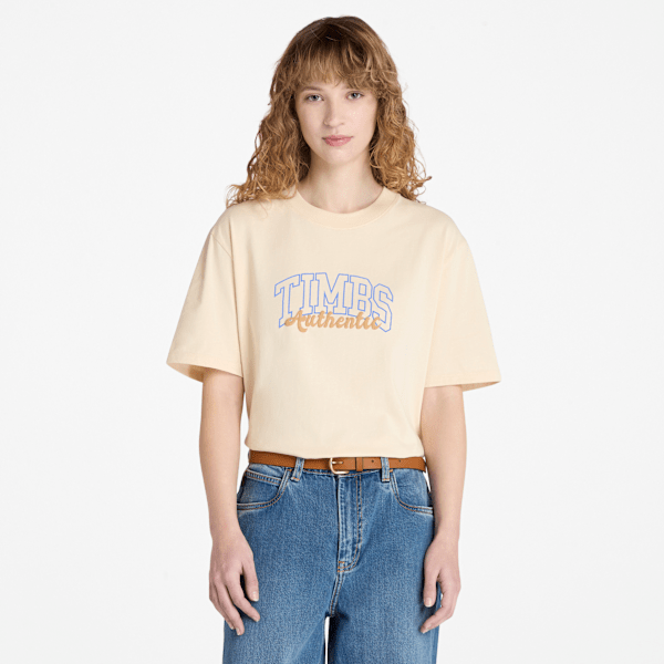 Timberland - Timberland Varsity Graphic Short-Sleeve T-Shirt for Women in Beige, Woman, Beige, Size: XL