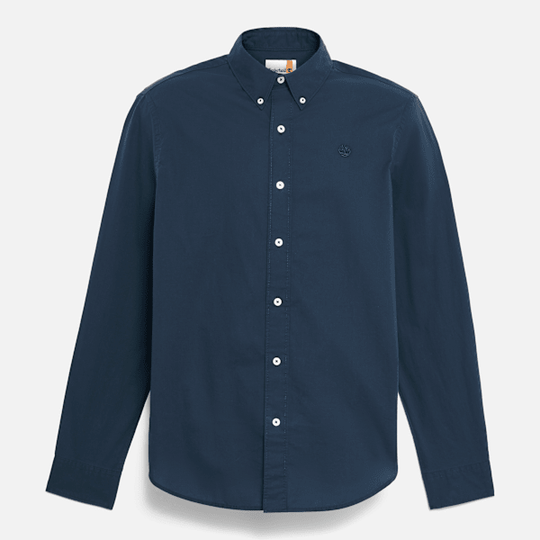 Camisa de manga larga de popelina elástica para hombre en azul oscuro